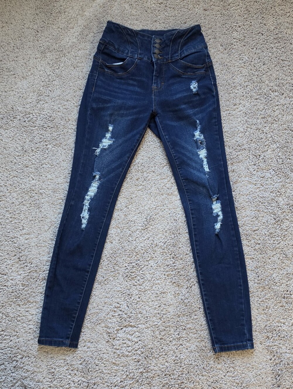Wax Jean Dark Blue Distressed Skinny Jeans